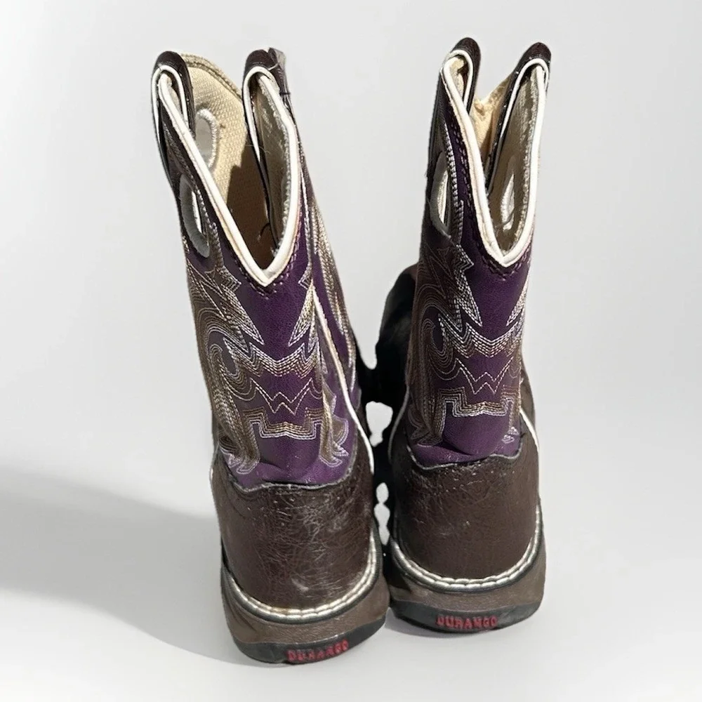 Lil Durango Kids BT386 Brown Purple Western Cowboy Boots Girls Size 4.5 M